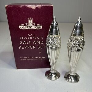 Vintage Harmony House Danish Queen by Masco Silver Plate Salt and Pepper Shakers